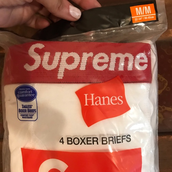 Hanes/Supreme white and red cotton pack of 4 boxer briefs. Size M. NWT - Picture 2 of 6